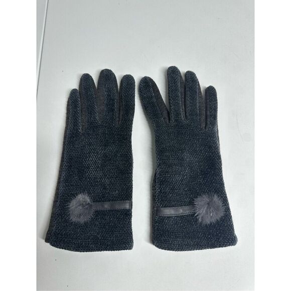 Elegant Women's Winter Thermal Gloves Matching Fur Ball Lined Size M See Notes - Picture 1 of 12
